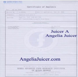 Angel Juicer Lab analysis certificate A using Angelia 7500